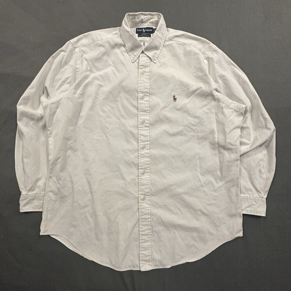 Ralph Lauren Yarmouth 100% Cotton Pinpoint Oxford Mens 17-36 White Dress Shirt